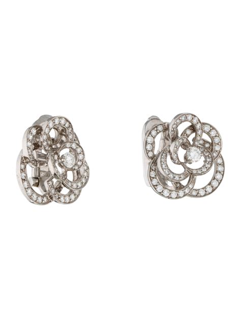 chanel camellia earrings|chanel diamond camelia earrings.